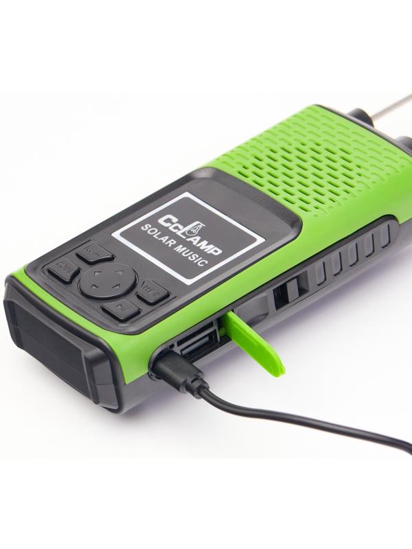 Портативная колонка, радио, фонарь, АКБ 1500 мАч, с солнечной батареей, зелёный