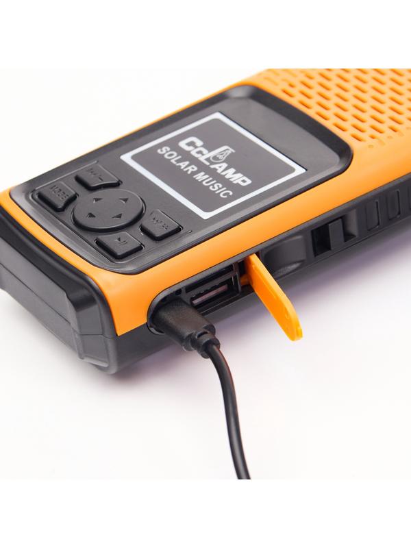 Портативная колонка, радио, фонарь, АКБ 1500 мАч, с солнечной батареей, оранжевый
