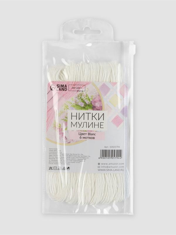 Набор ниток мулине Blanc, 8±1 м, 6 шт., белый