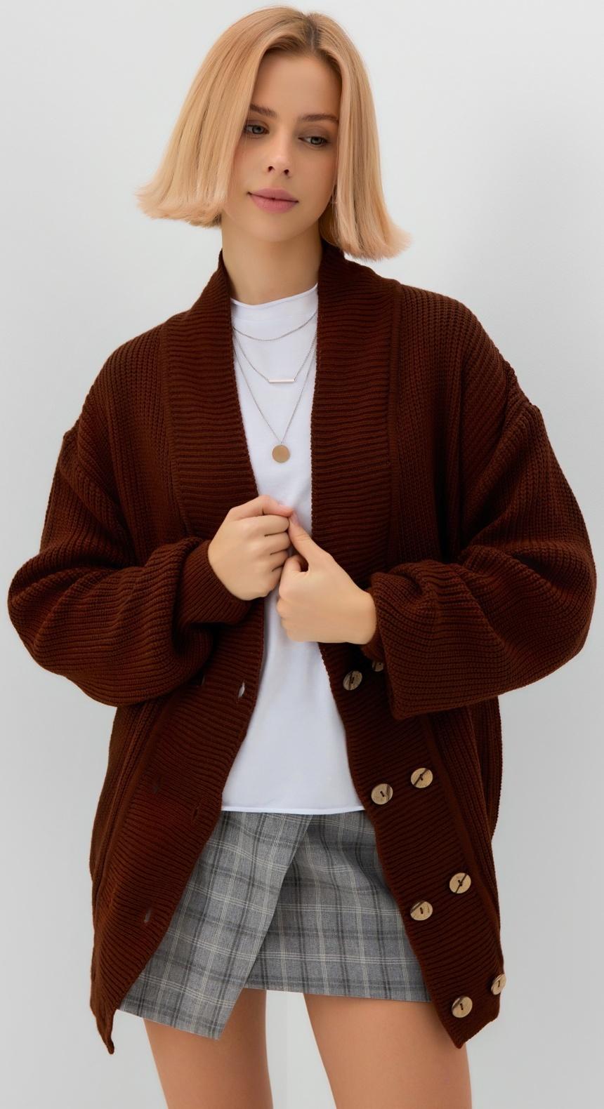 Кардиган на пуговицах женский MINAKU: Casual Collection, шоколад, размер 42