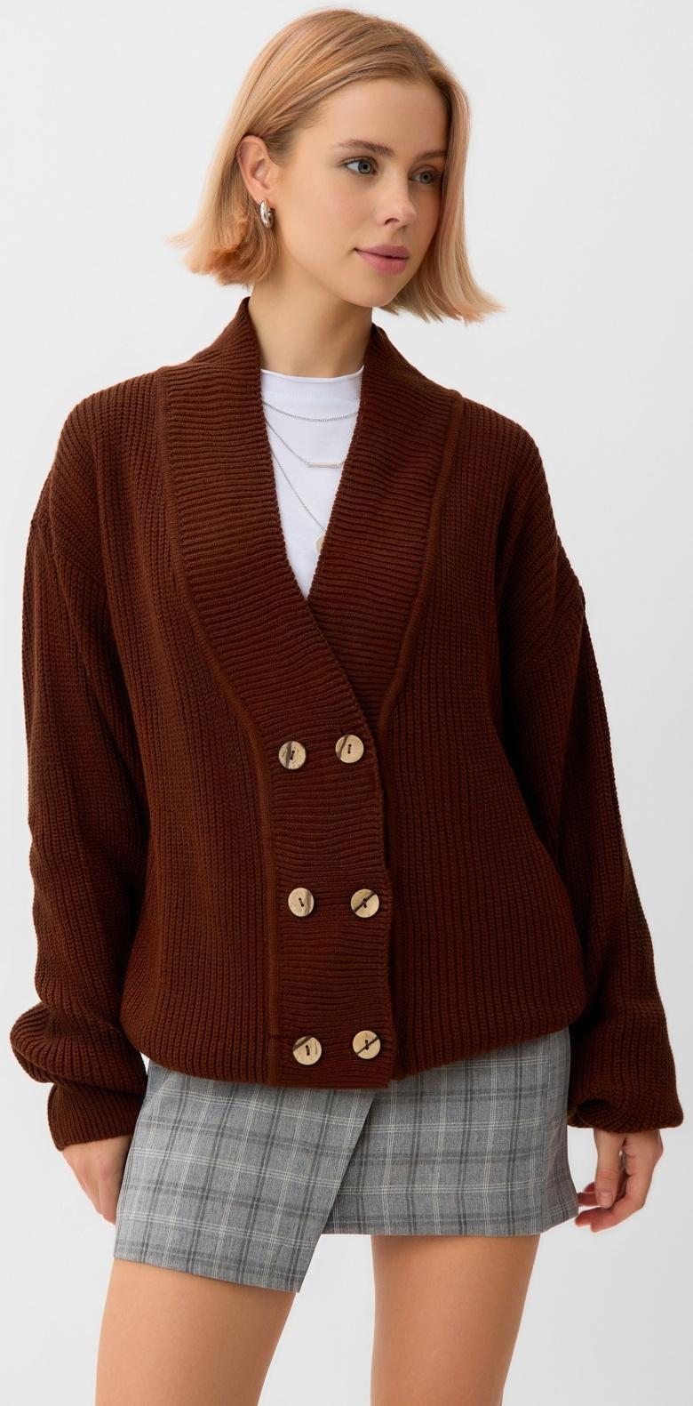 Кардиган на пуговицах женский MINAKU: Casual Collection, шоколад, размер 50