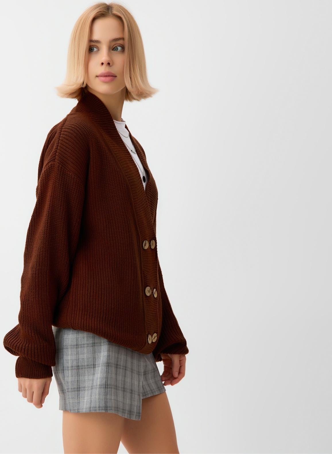 Кардиган на пуговицах женский MINAKU: Casual Collection, шоколад, размер 50