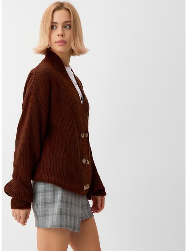 Кардиган на пуговицах женский MINAKU: Casual Collection, шоколад, размер 50