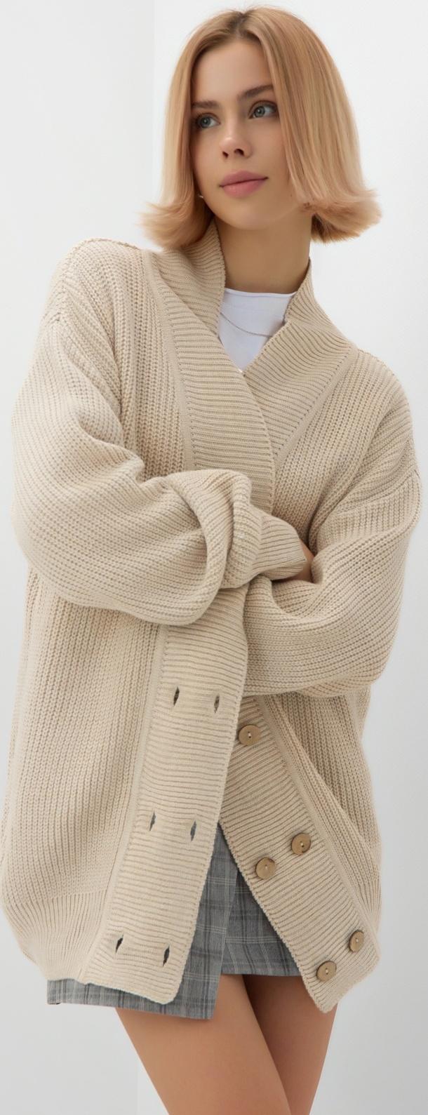 Кардиган на пуговицах женский MINAKU: Casual Collection, бежевый, размер 46