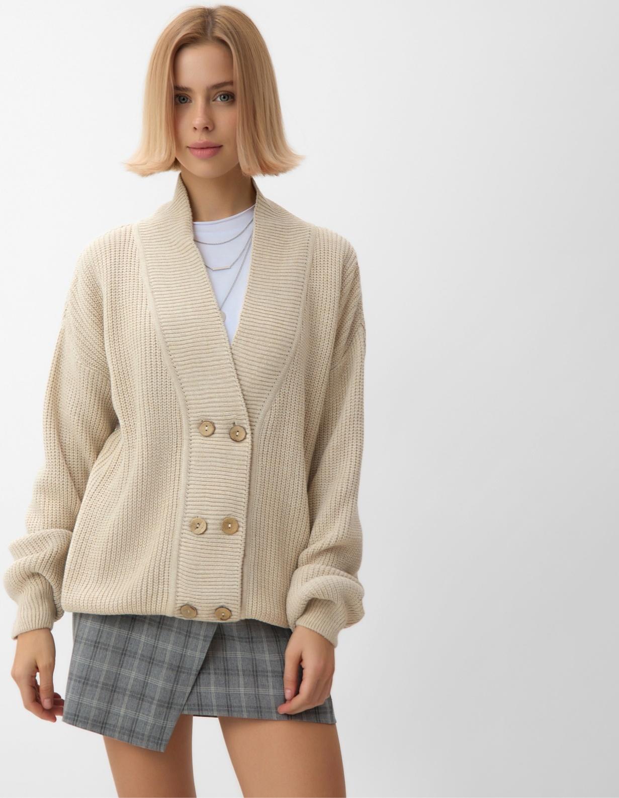 Кардиган на пуговицах женский MINAKU: Casual Collection, бежевый, размер 50