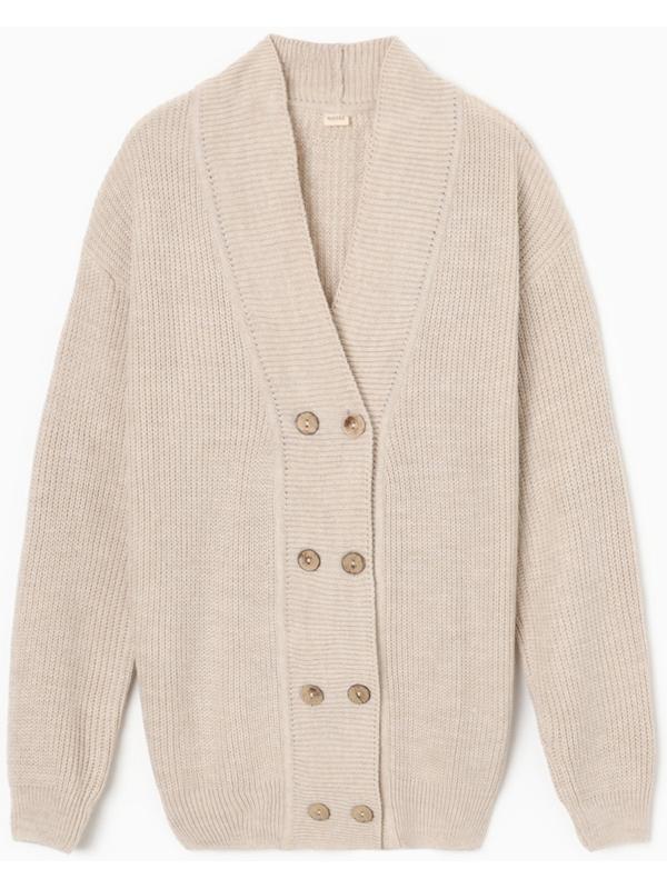 Кардиган на пуговицах женский MINAKU: Casual Collection, бежевый, размер 50