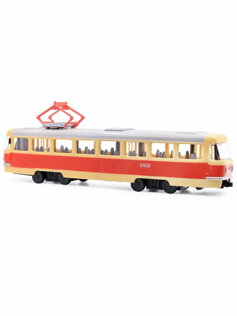 Трамвай инерционный Play Smart 1:54 «Tatra T3SU» 9708-A Автопарк, свет и звук / Бежево-красный
