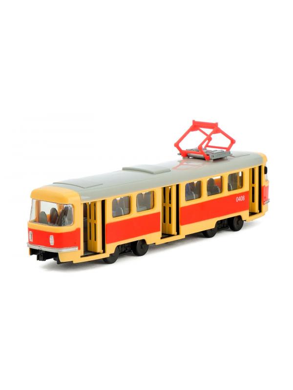 Трамвай инерционный Play Smart 1:54 «Tatra T3SU» 9708-A Автопарк, свет и звук / Бежево-красный