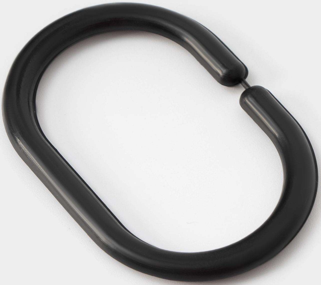 Кольца для штор Доляна, в ванную, пластик, 12 шт, 5,9×3,9 см, цвет чёрный