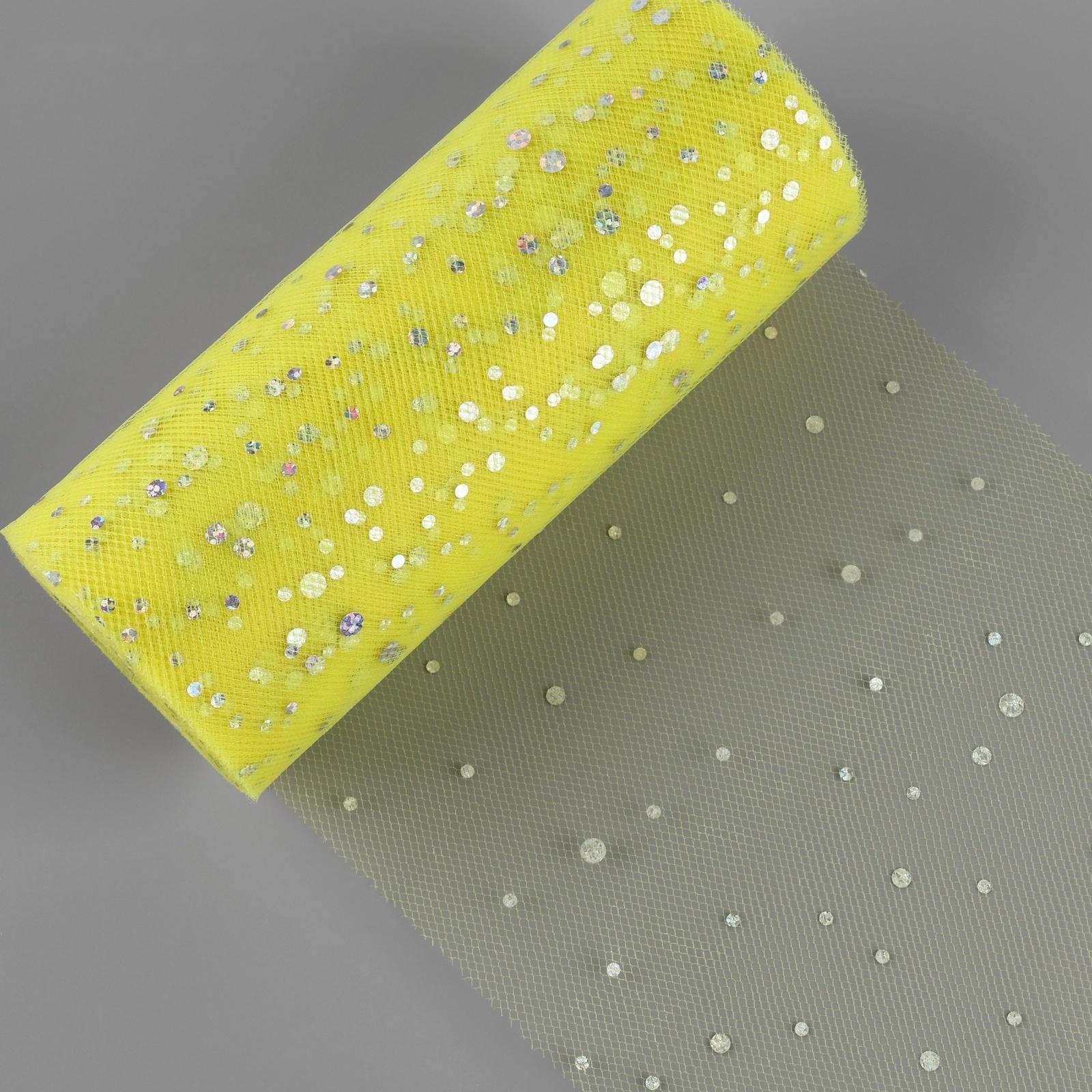 Фатин с блёстками, 15 см, 23 ± 1 м, 11 ± 1 г/кв.м, цвет жёлтый №57