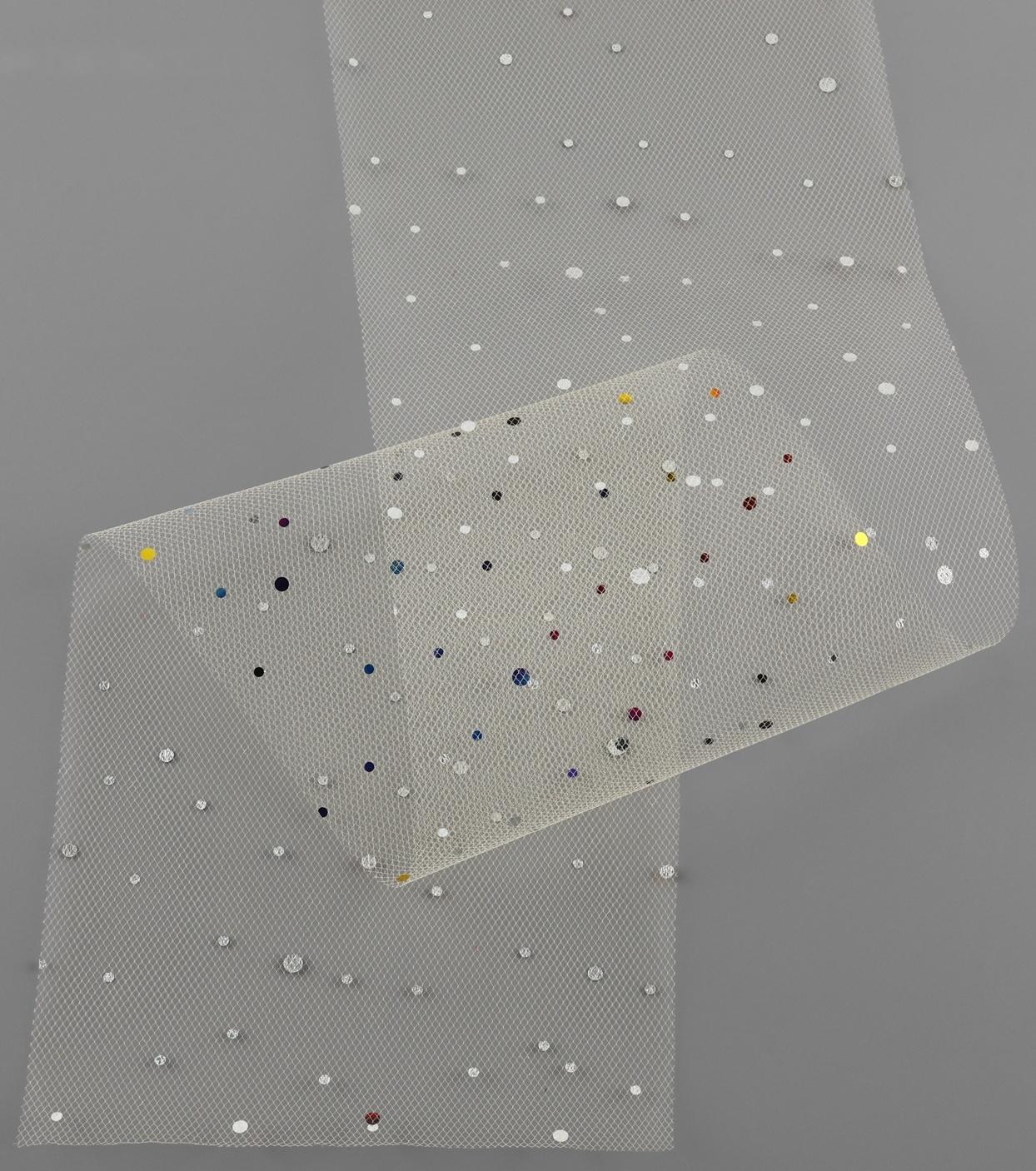 Фатин с разноцветными блёстками, 15 см, 23 ± 1 м, 11 ± 1 г/кв.м, цвет бежевый №4