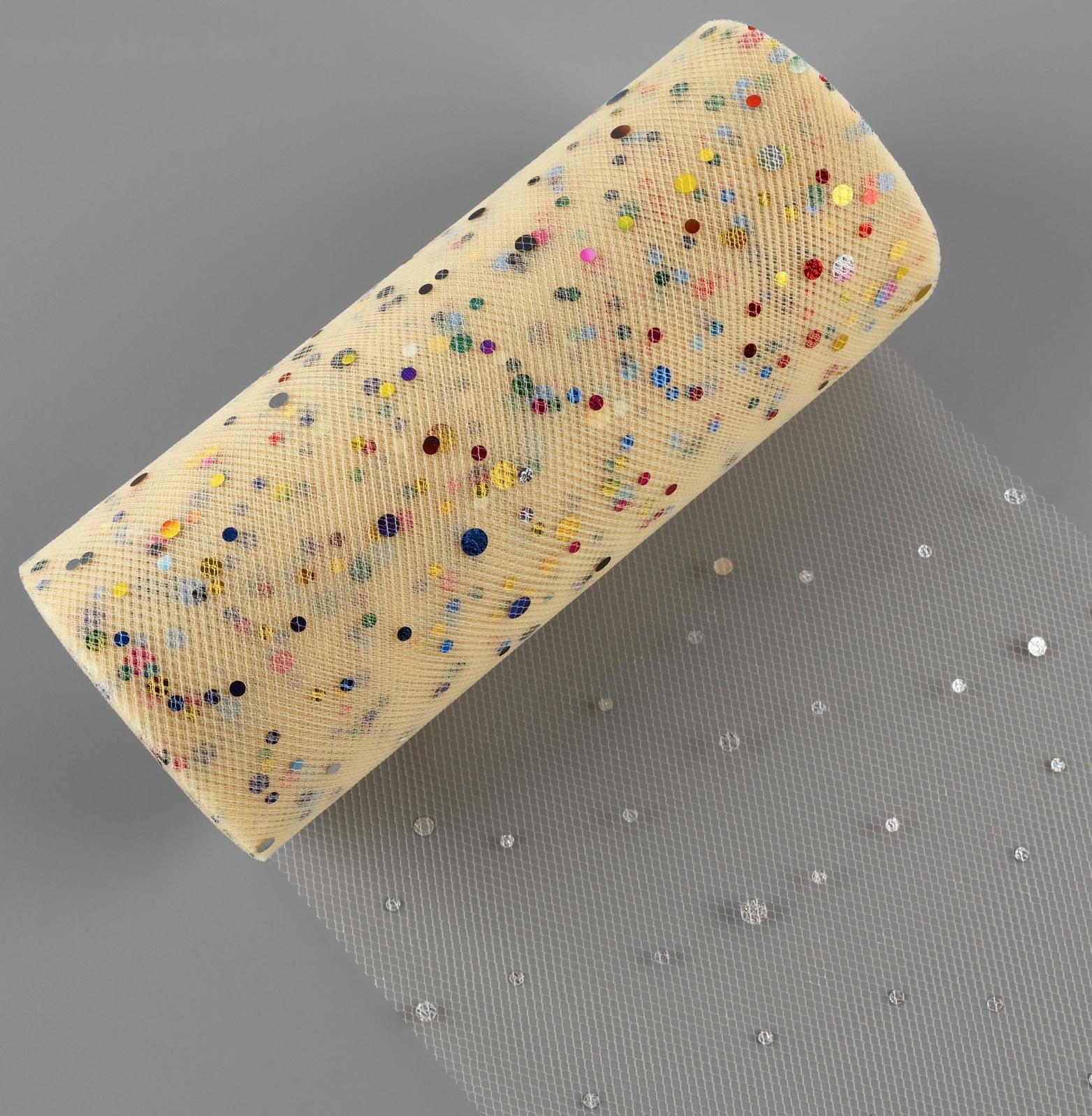 Фатин с разноцветными блёстками, 15 см, 23 ± 1 м, 11 ± 1 г/кв.м, цвет бежевый №4