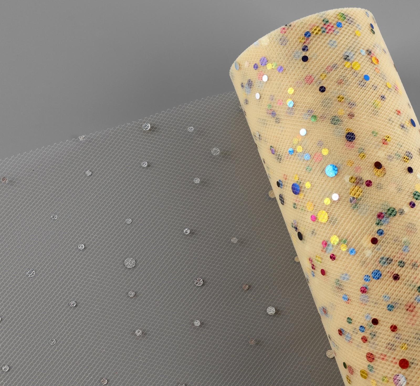 Фатин с разноцветными блёстками, 15 см, 23 ± 1 м, 11 ± 1 г/кв.м, цвет бежевый №4