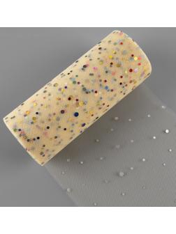 Фатин с разноцветными блёстками, 15 см, 23 ± 1 м, 11 ± 1 г/кв.м, цвет бежевый №4