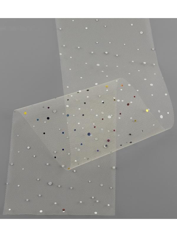 Фатин с разноцветными блёстками, 15 см, 23 ± 1 м, 11 ± 1 г/кв.м, цвет бежевый №4