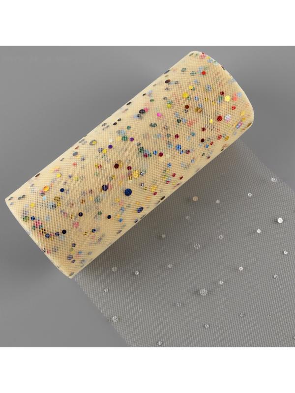 Фатин с разноцветными блёстками, 15 см, 23 ± 1 м, 11 ± 1 г/кв.м, цвет бежевый №4