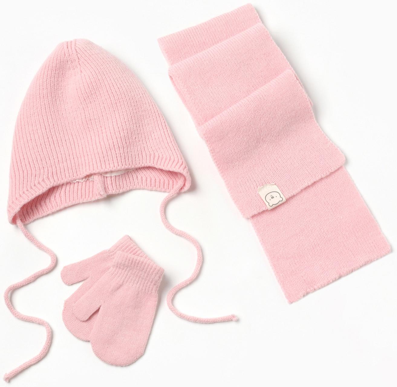 Комплект вязаный: шапка, шарф, варежки (1-3 года), розовый