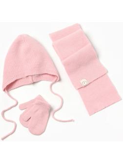 Комплект вязаный: шапка, шарф, варежки (1-3 года), розовый