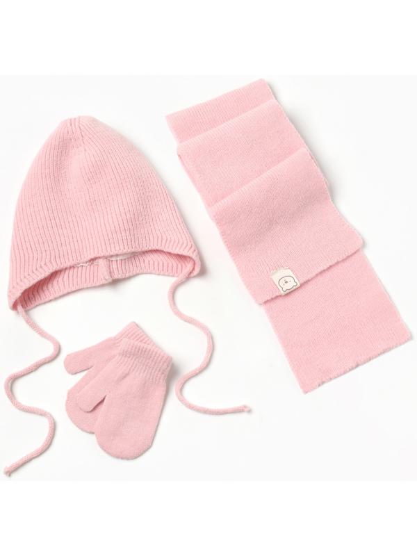Комплект вязаный: шапка, шарф, варежки (1-3 года), розовый