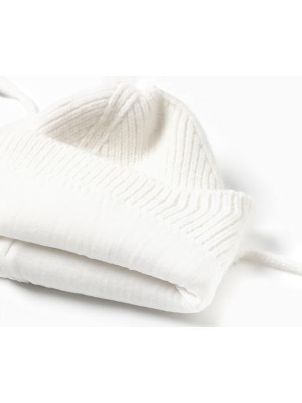 Комплект вязаный: шапка, шарф, варежки (1-3 года), молочный