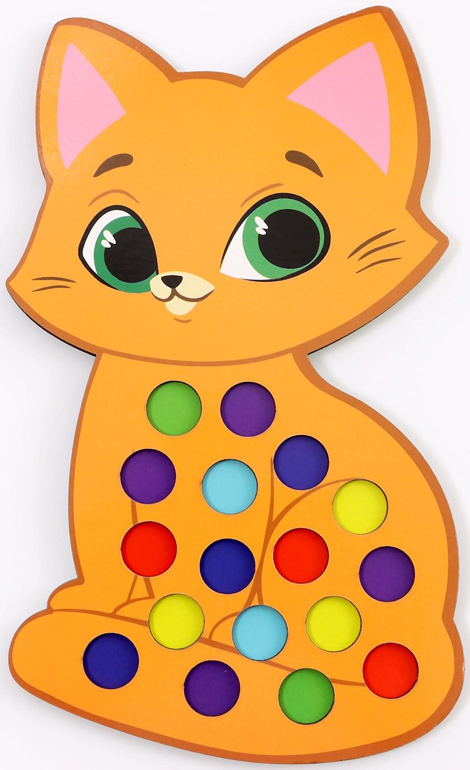 Сортер деревянный «Котёнок» с помпонами и пинцетом, 15×21 см