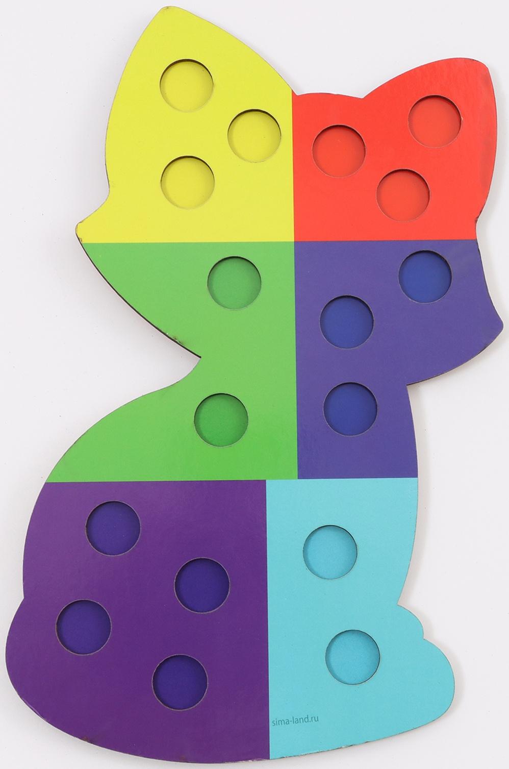 Сортер деревянный «Котёнок» с помпонами и пинцетом, 15×21 см