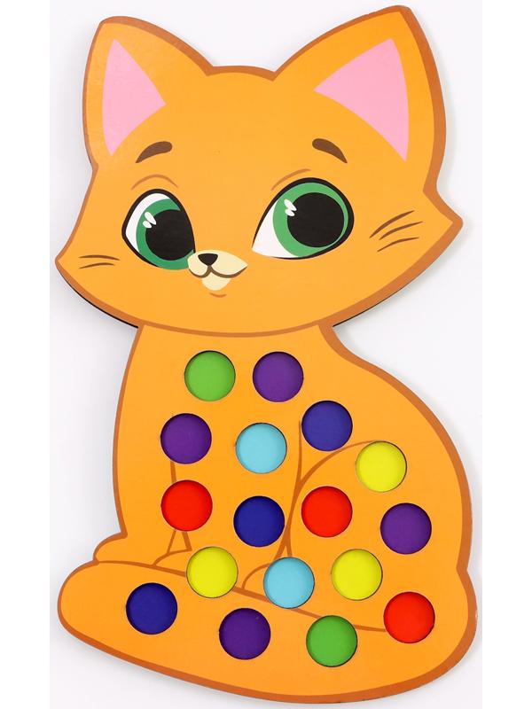 Сортер деревянный «Котёнок» с помпонами и пинцетом, 15×21 см