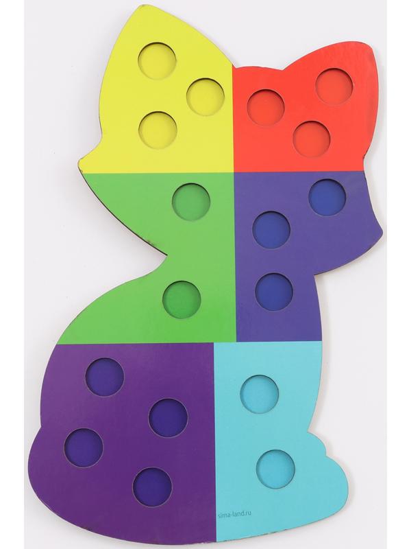 Сортер деревянный «Котёнок» с помпонами и пинцетом, 15×21 см