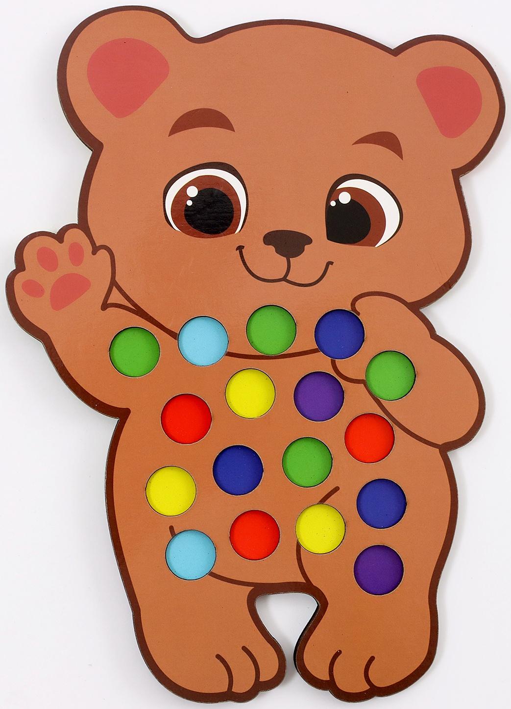 Сортер деревянный «Мишка» с помпонами и пинцетом, 15×21 см