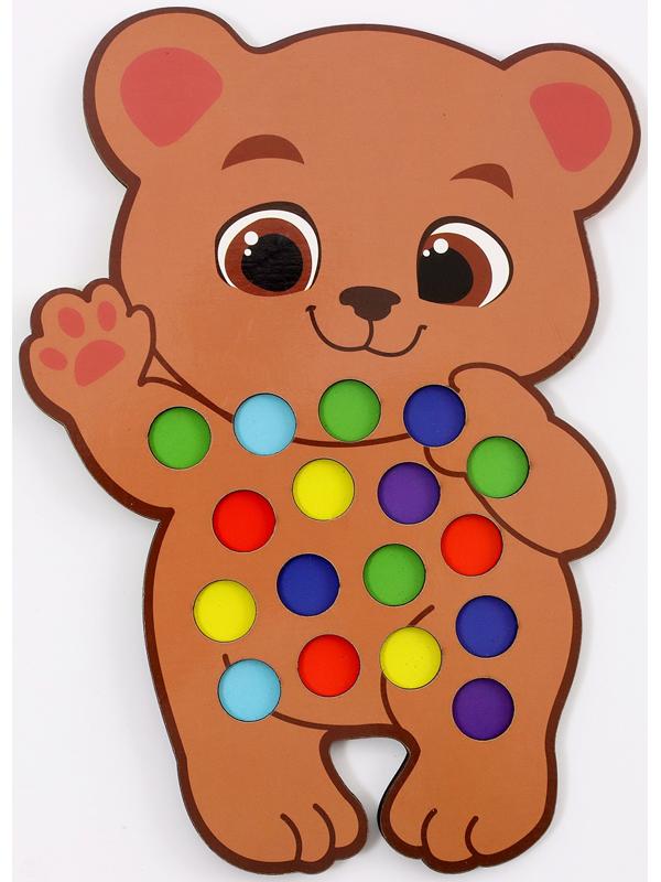 Сортер деревянный «Мишка» с помпонами и пинцетом, 15×21 см