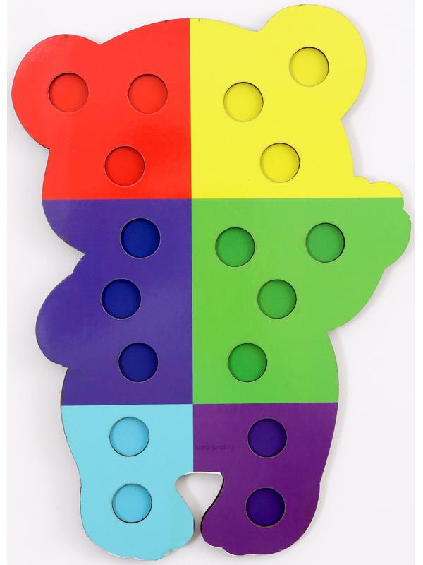 Сортер деревянный «Мишка» с помпонами и пинцетом, 15×21 см