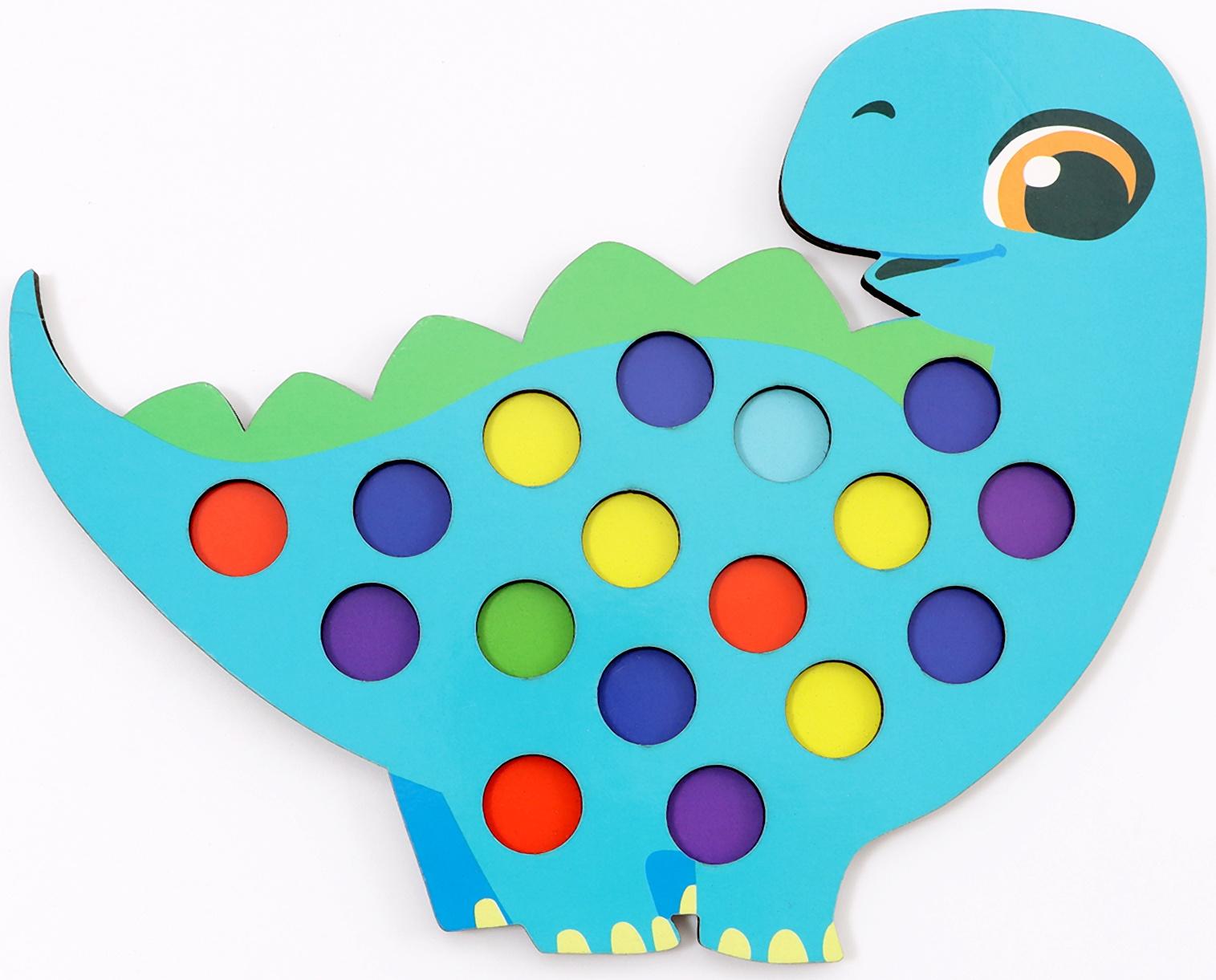 Сортер деревянный «Дино» с помпонами и пинцетом, 15×21 см