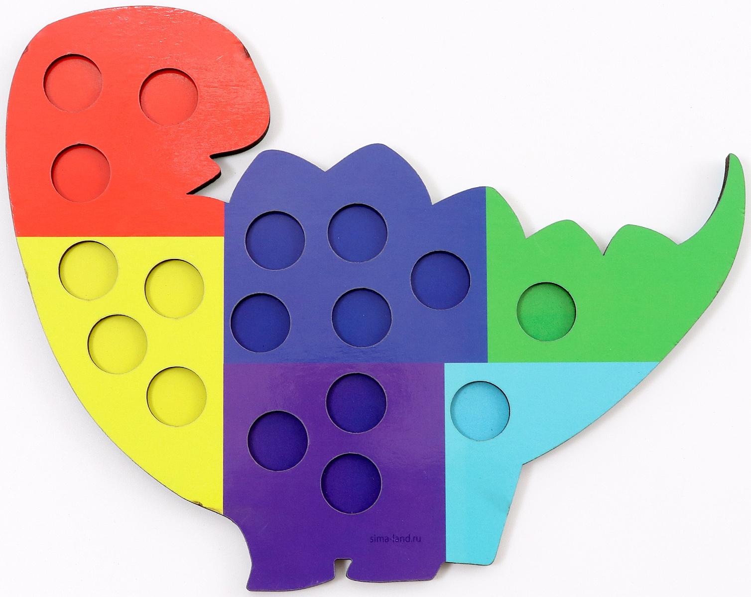 Сортер деревянный «Дино» с помпонами и пинцетом, 15×21 см