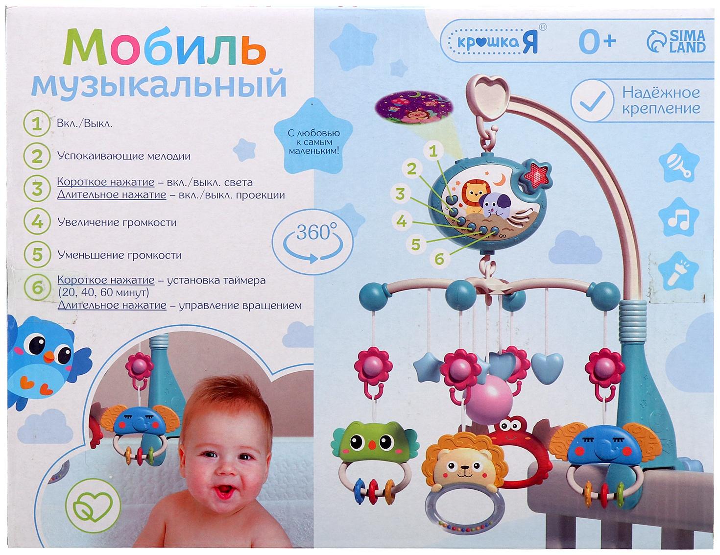 Музыкальный мобиль «Волшебные сны», русская озвучка, проекция, цвет голубой