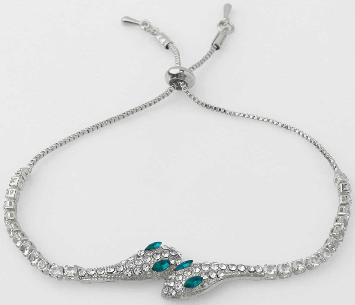 Браслет со стразами «Змея», цвет зелёный в серебре