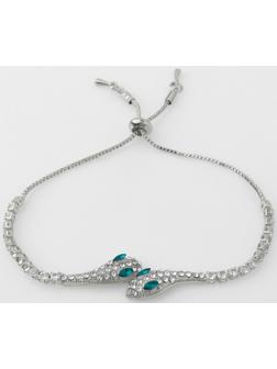 Браслет со стразами «Змея», цвет зелёный в серебре