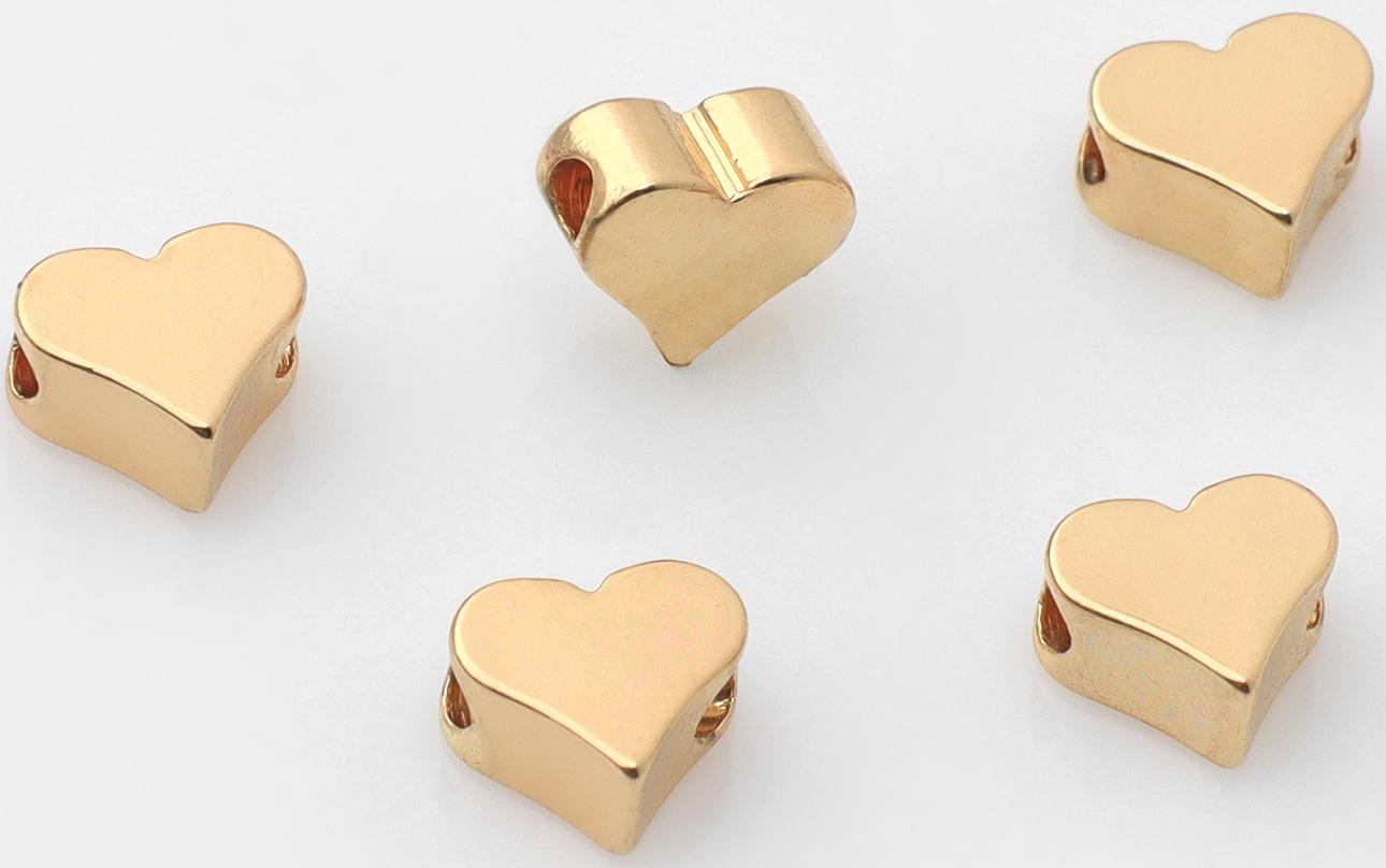 Бусина - разделитель «Сердечко», родированная , 6×6 мм, внутренний d=2 мм, (набор 10 шт.), цвет золото