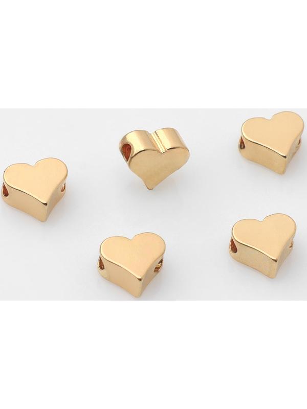 Бусина - разделитель «Сердечко», родированная , 6×6 мм, внутренний d=2 мм, (набор 10 шт.), цвет золото