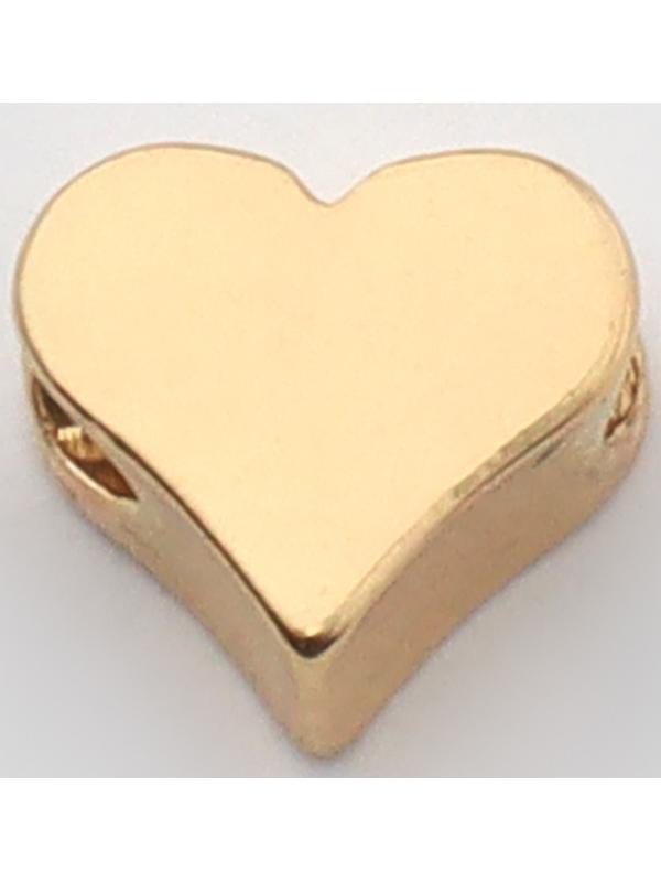 Бусина - разделитель «Сердечко», родированная , 6×6 мм, внутренний d=2 мм, (набор 10 шт.), цвет золото