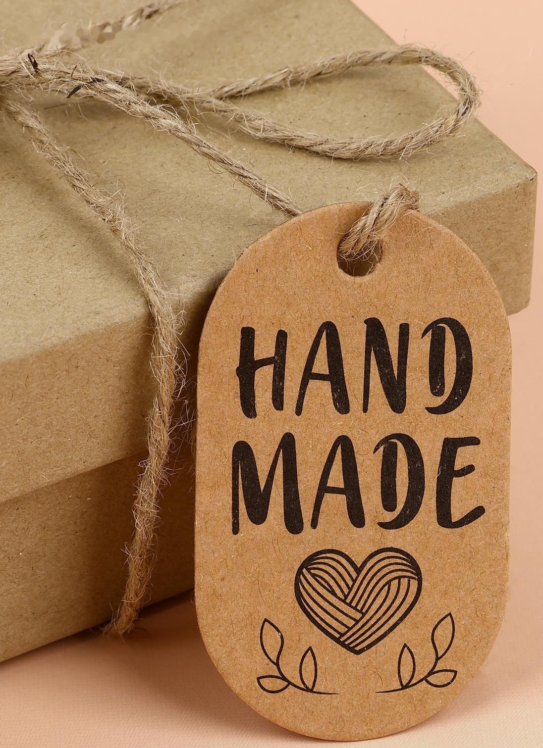 Набор бирок с джутом и наклейками «Hand made», 10 шт, 3,5 × 6 см / 6 шт, 4 × 4 см, цвет крафт