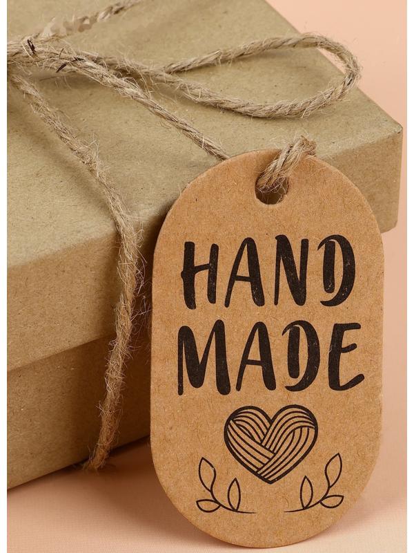 Набор бирок с джутом и наклейками «Hand made», 10 шт, 3,5 × 6 см / 6 шт, 4 × 4 см, цвет крафт