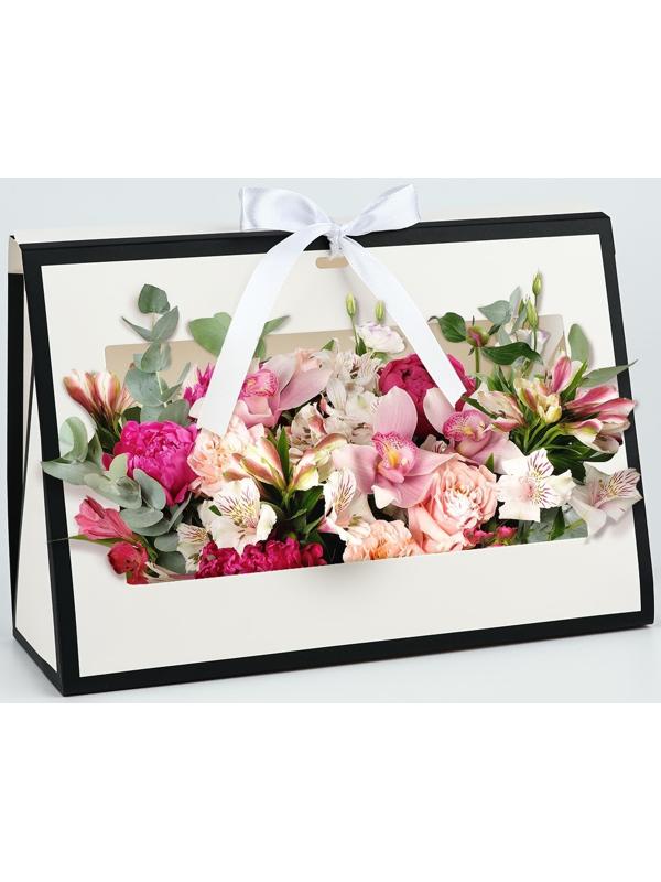 Складная коробка для цветов с окном «Счастье», белая, 16 х 27 х 9 см