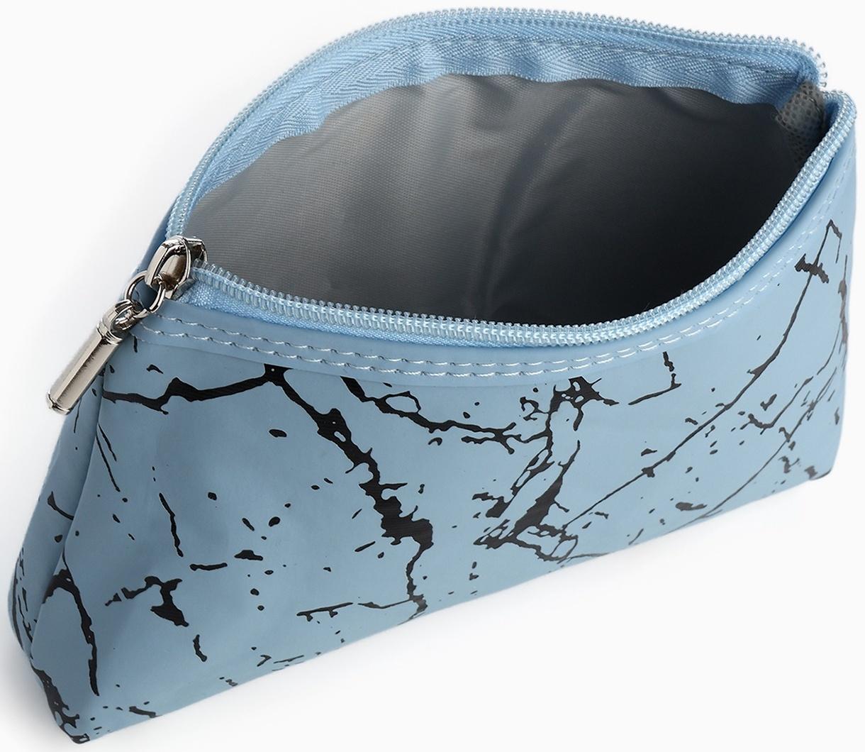 Набор простых косметичек на молниях 2 в 1, с принтом «Мраморная текстура», голубой