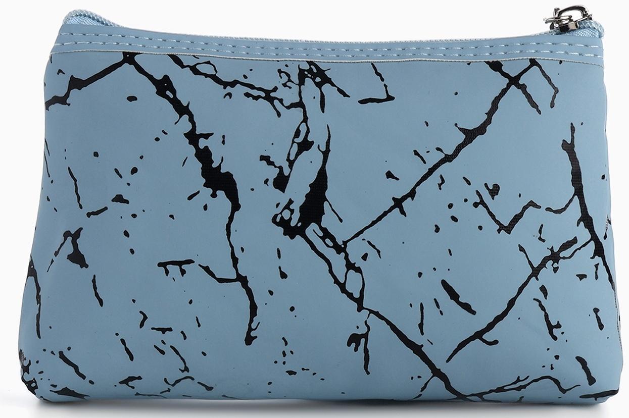 Набор простых косметичек на молниях 2 в 1, с принтом «Мраморная текстура», голубой