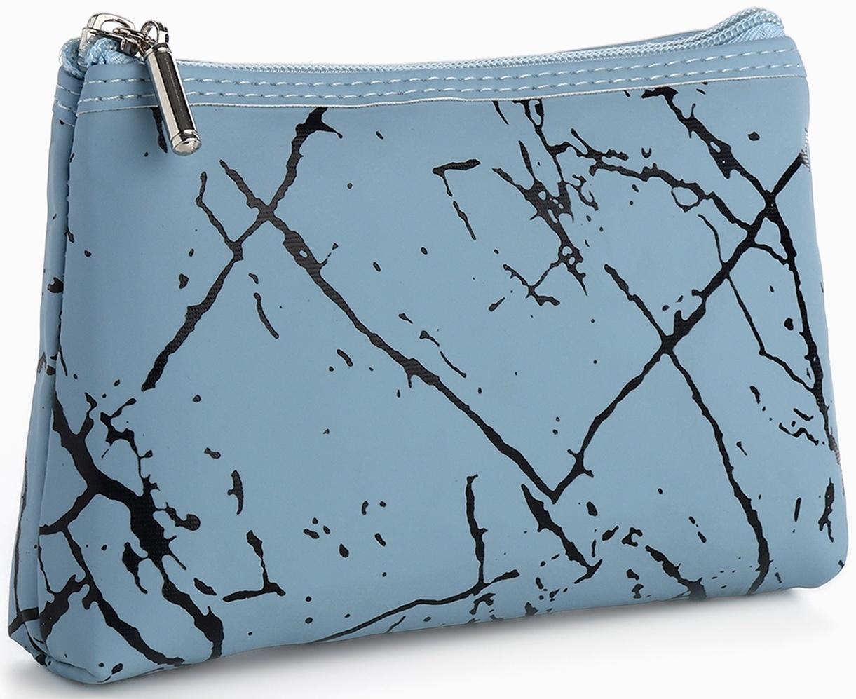 Набор простых косметичек на молниях 2 в 1, с принтом «Мраморная текстура», голубой