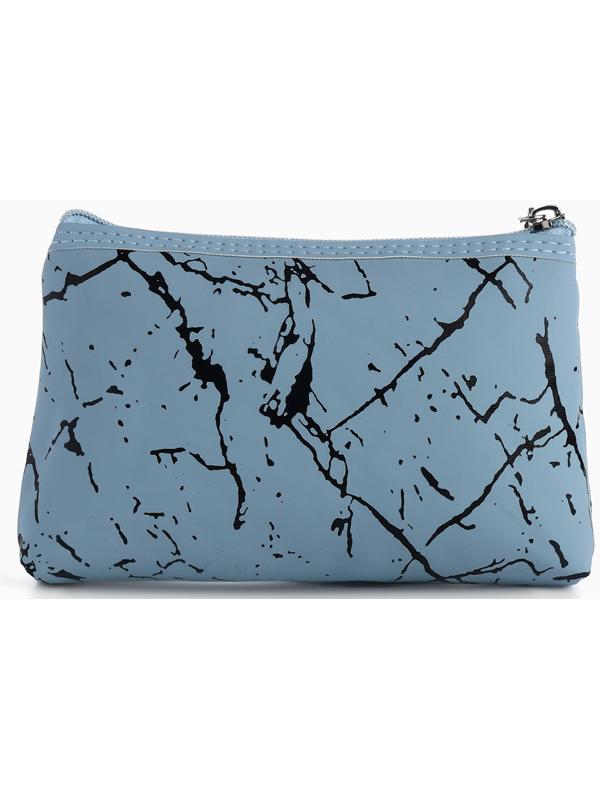 Набор простых косметичек на молниях 2 в 1, с принтом «Мраморная текстура», голубой