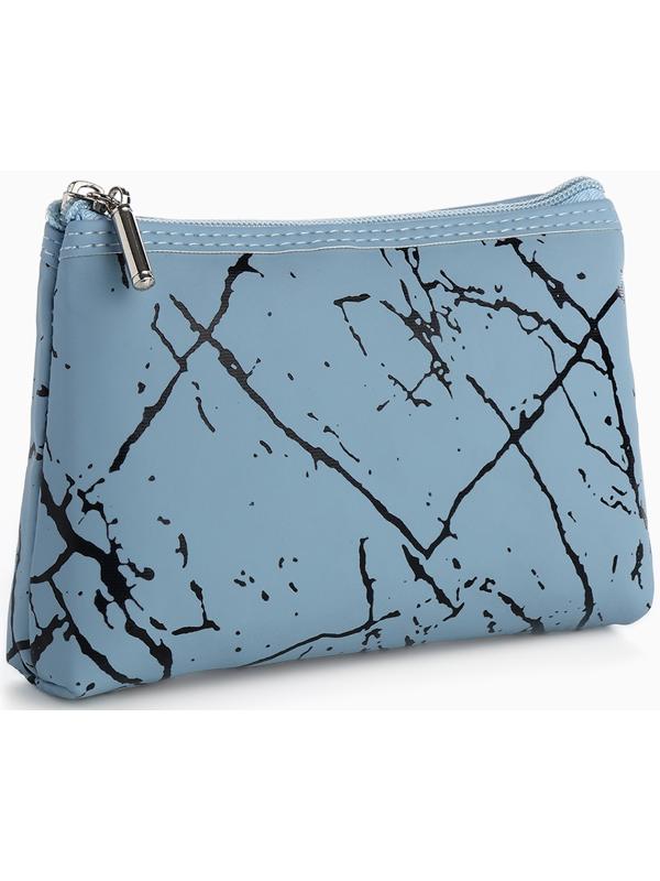 Набор простых косметичек на молниях 2 в 1, с принтом «Мраморная текстура», голубой