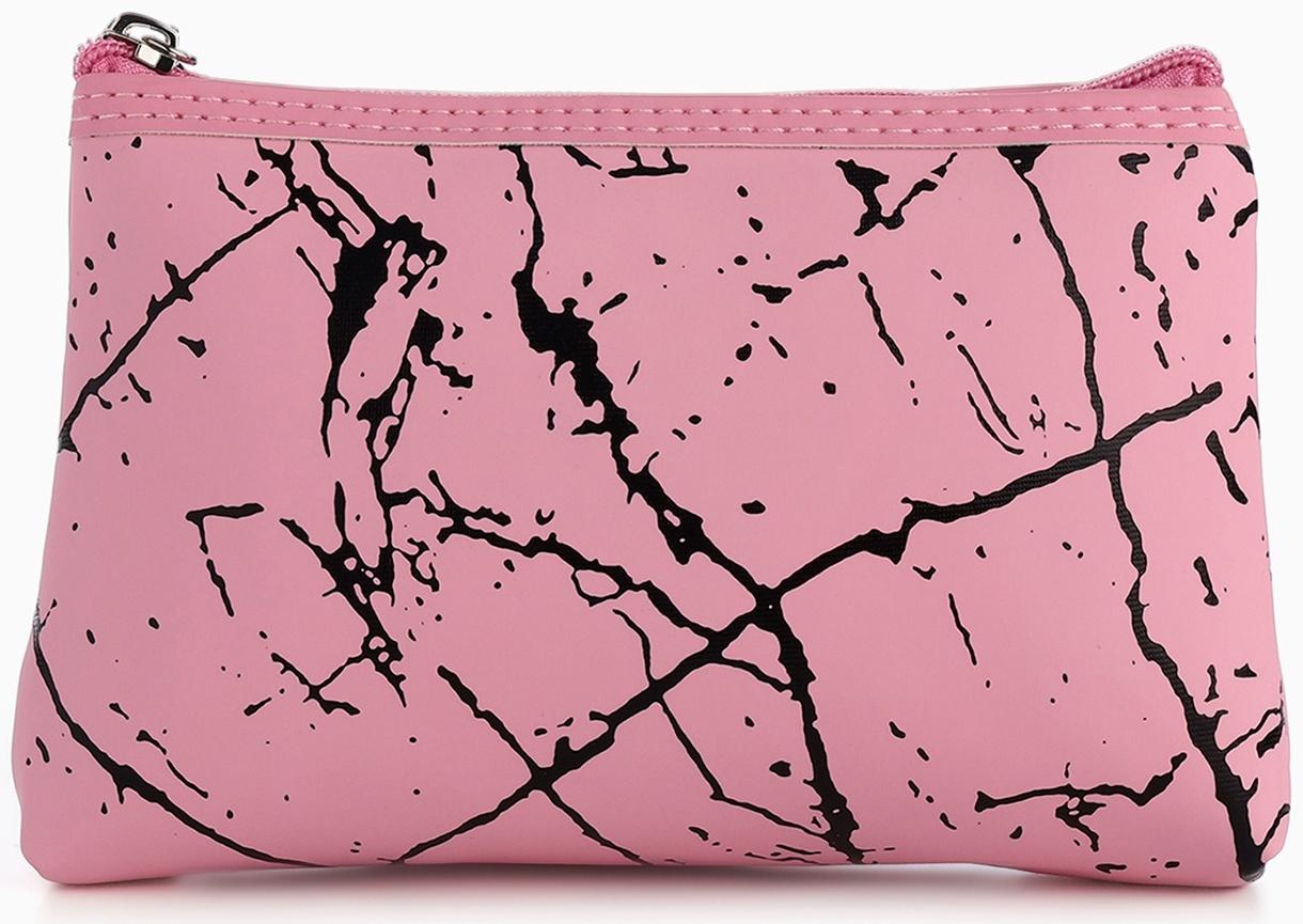 Набор простых косметичек на молниях 2 в 1, с принтом «Мраморная текстура», розовый
