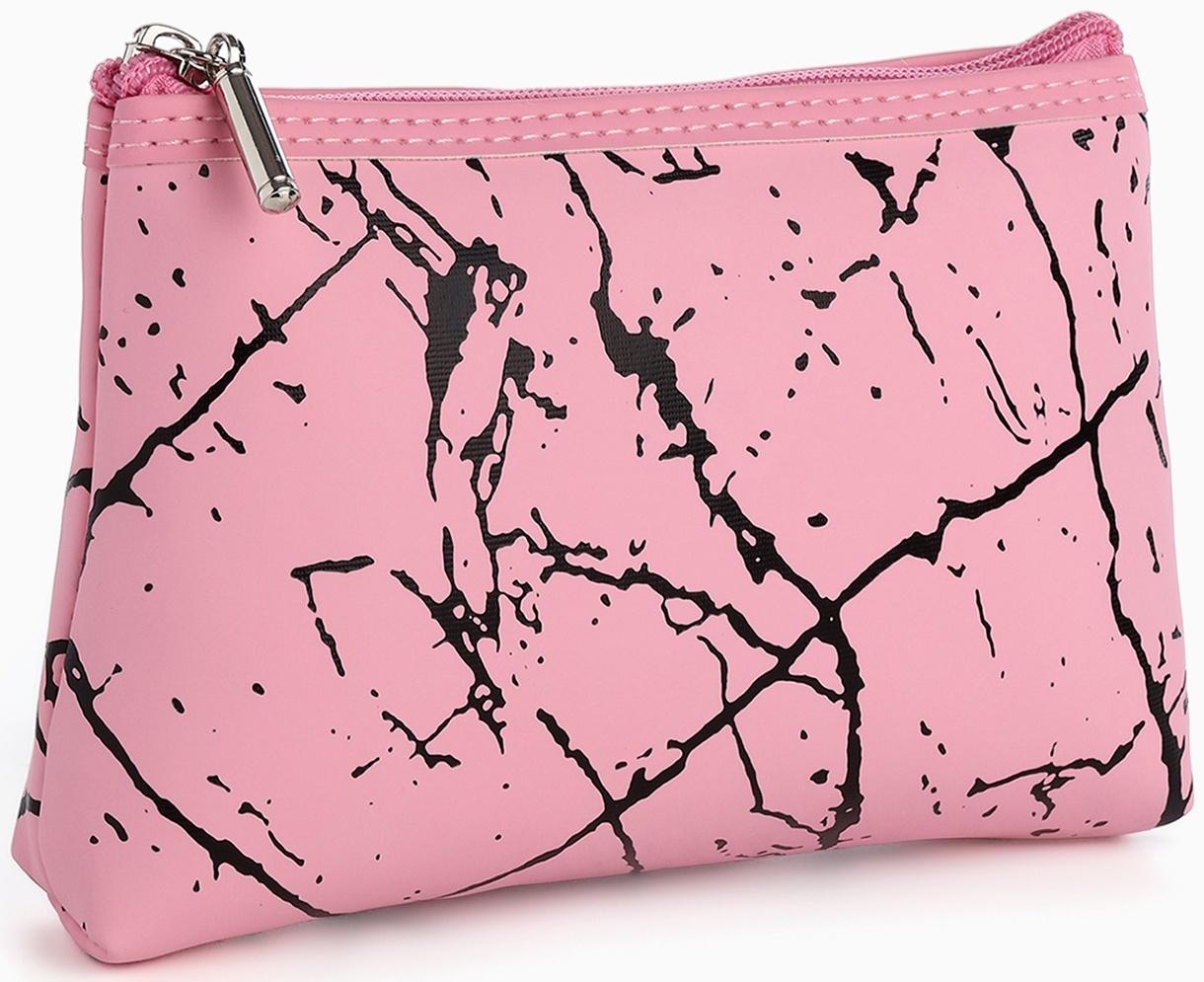 Набор простых косметичек на молниях 2 в 1, с принтом «Мраморная текстура», розовый