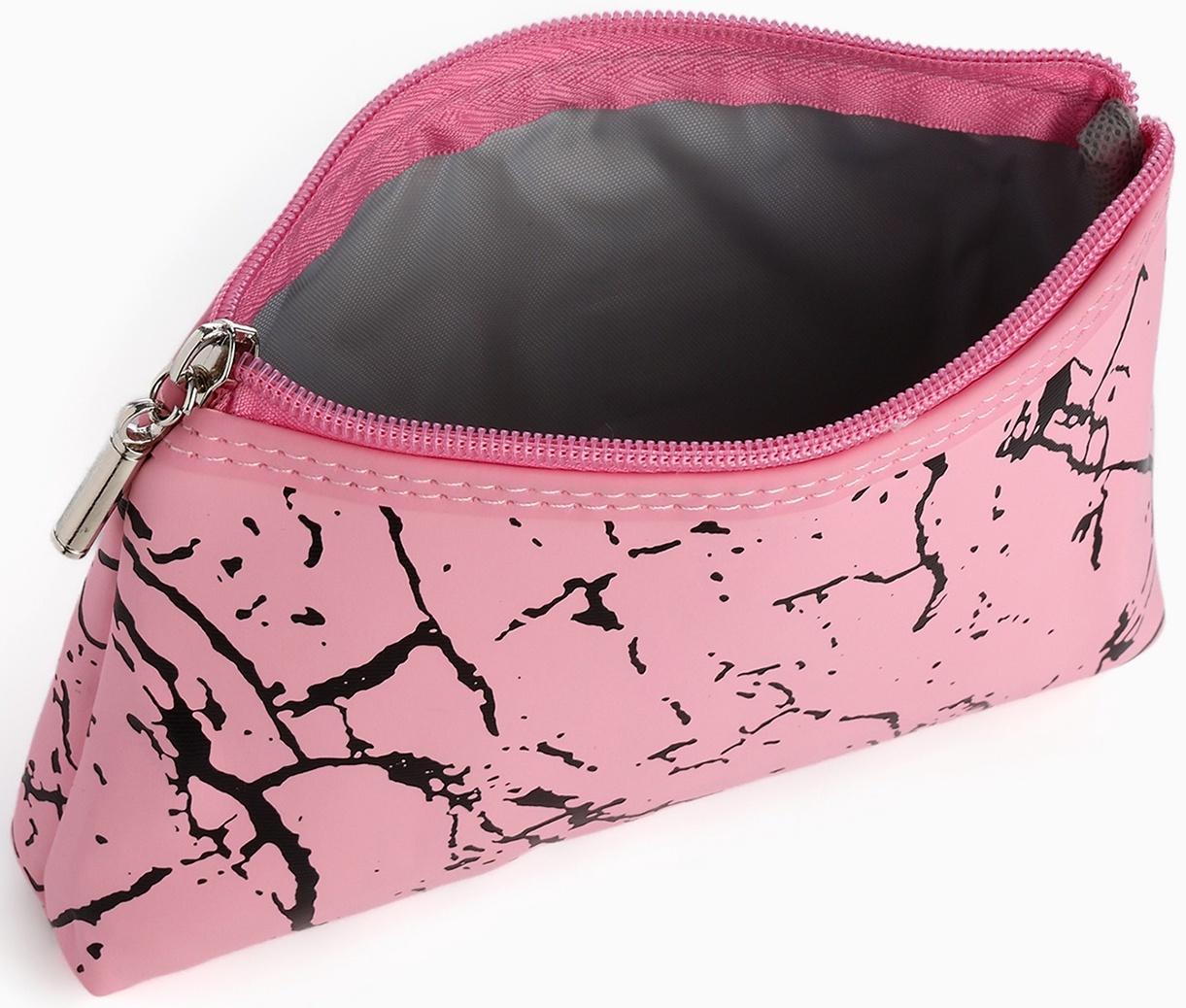 Набор простых косметичек на молниях 2 в 1, с принтом «Мраморная текстура», розовый
